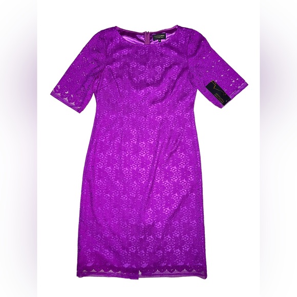 Giovanna lace 3/4 sleeve violet colored shift dress size 10 - Picture 11 of 13